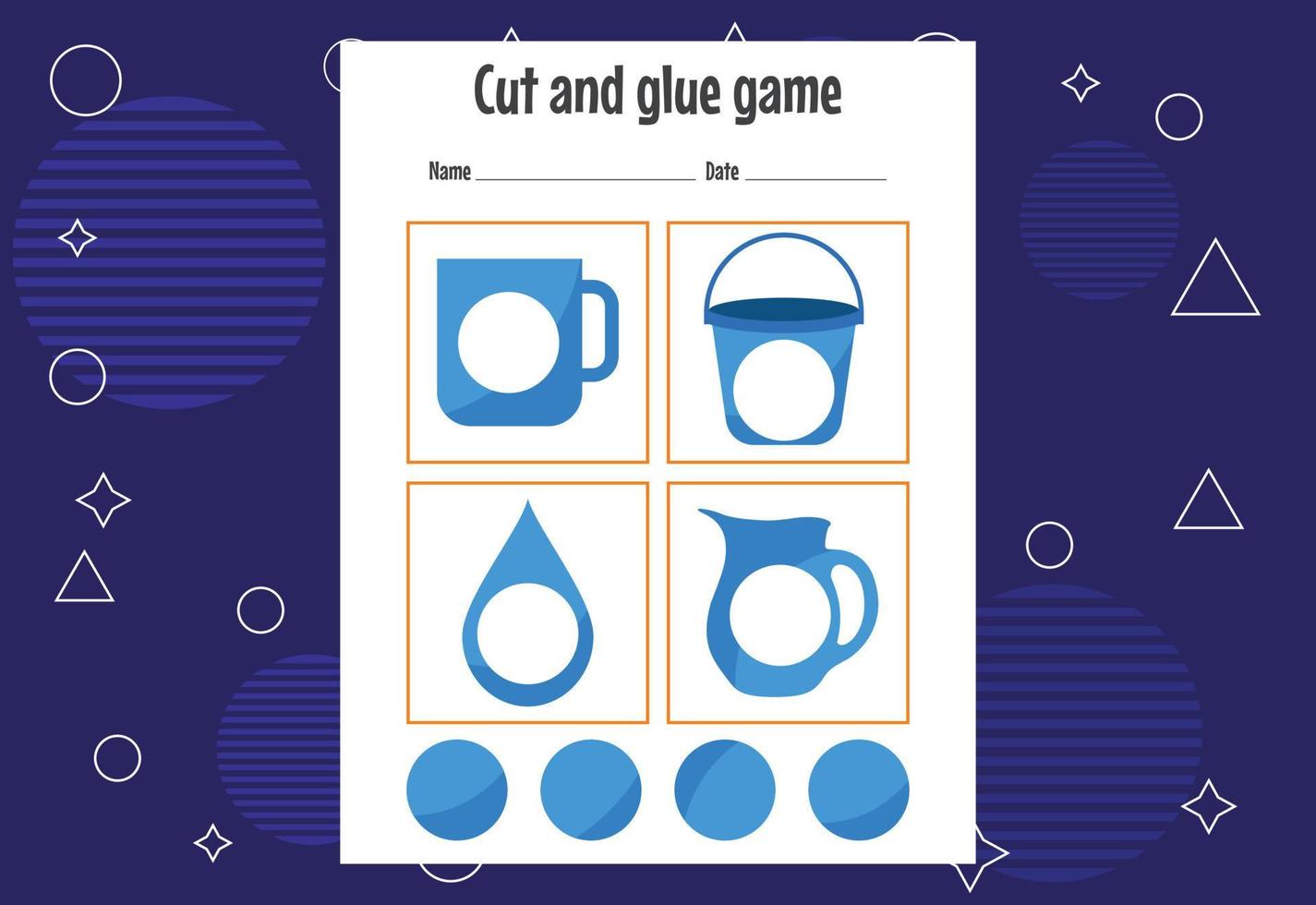 Cut and glue game for kids. Cutting practice for preschoolers. Education paper game for children vector