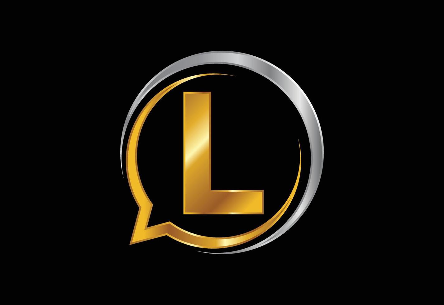 Initial L monogram letter alphabet with a bubble chat icon. Talking chatting logo concept vector