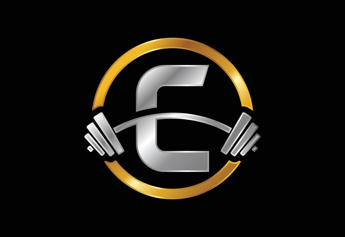 Initial C monogram alphabet with a barbell. Lifting vector logo design. Vector logo for bodybuilding