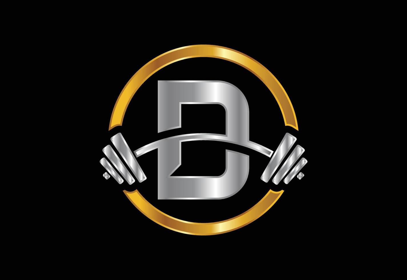 Initial D monogram alphabet with a barbell. Lifting vector logo design. Vector logo for bodybuilding