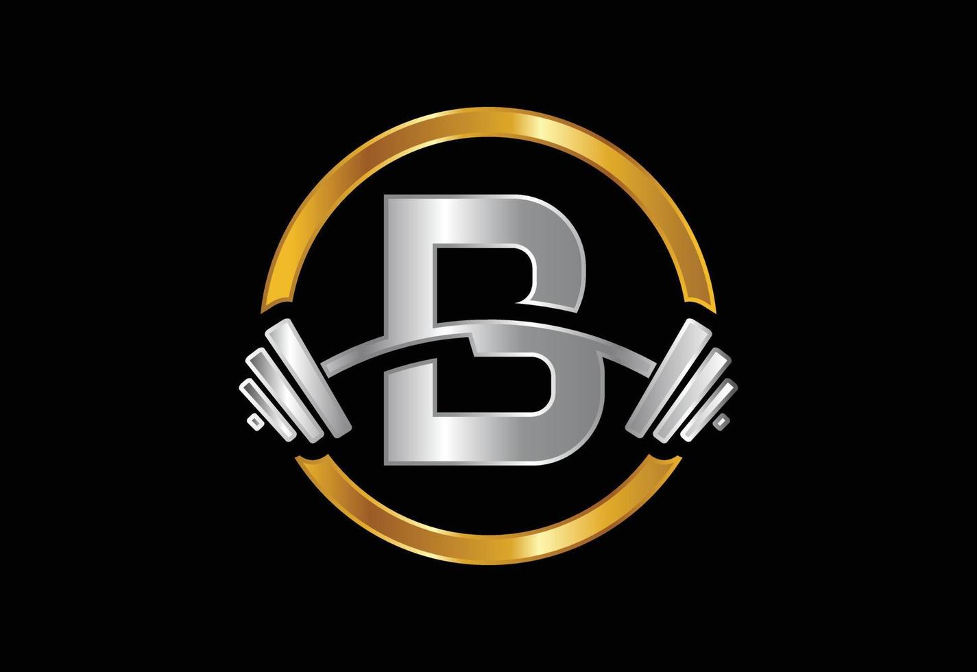 Initial B monogram alphabet with a barbell. Lifting vector logo design. Vector logo for bodybuilding