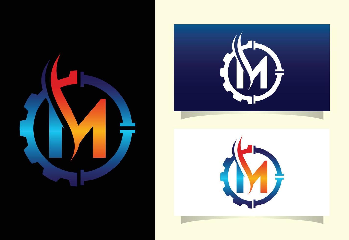 Initial M monogram alphabet with gear pipe and flame. Oil and gas logo concept. Font emblem. Modern vector logo for petroleum business and company identity