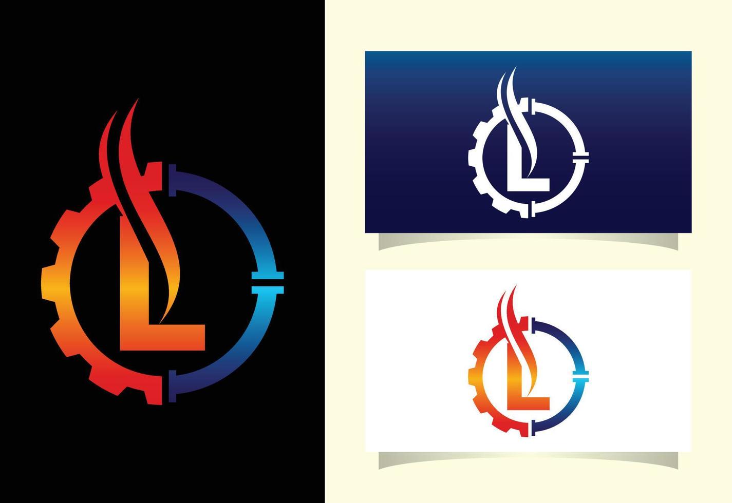 Initial L monogram alphabet with gear pipe and flame. Oil and gas logo concept. Font emblem. Modern vector logo for petroleum business and company identity