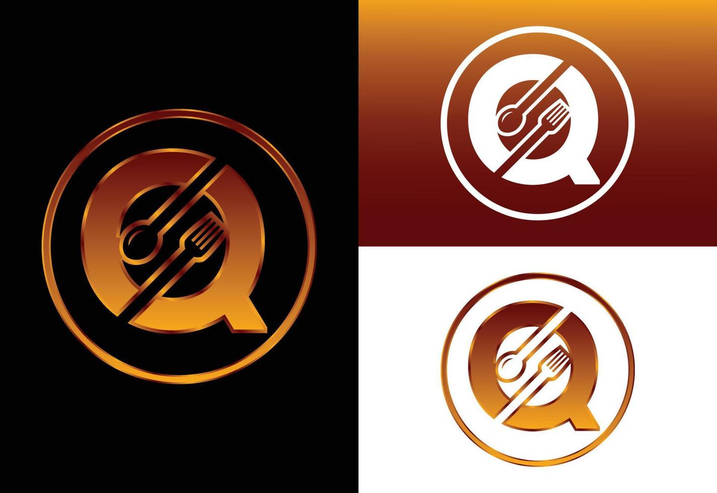 alfabeto inicial del monograma q con un tenedor y una cuchara. emblema de fuente logotipo vectorial moderno para café, restaurante, negocio de cocina e identidad de empresa vector