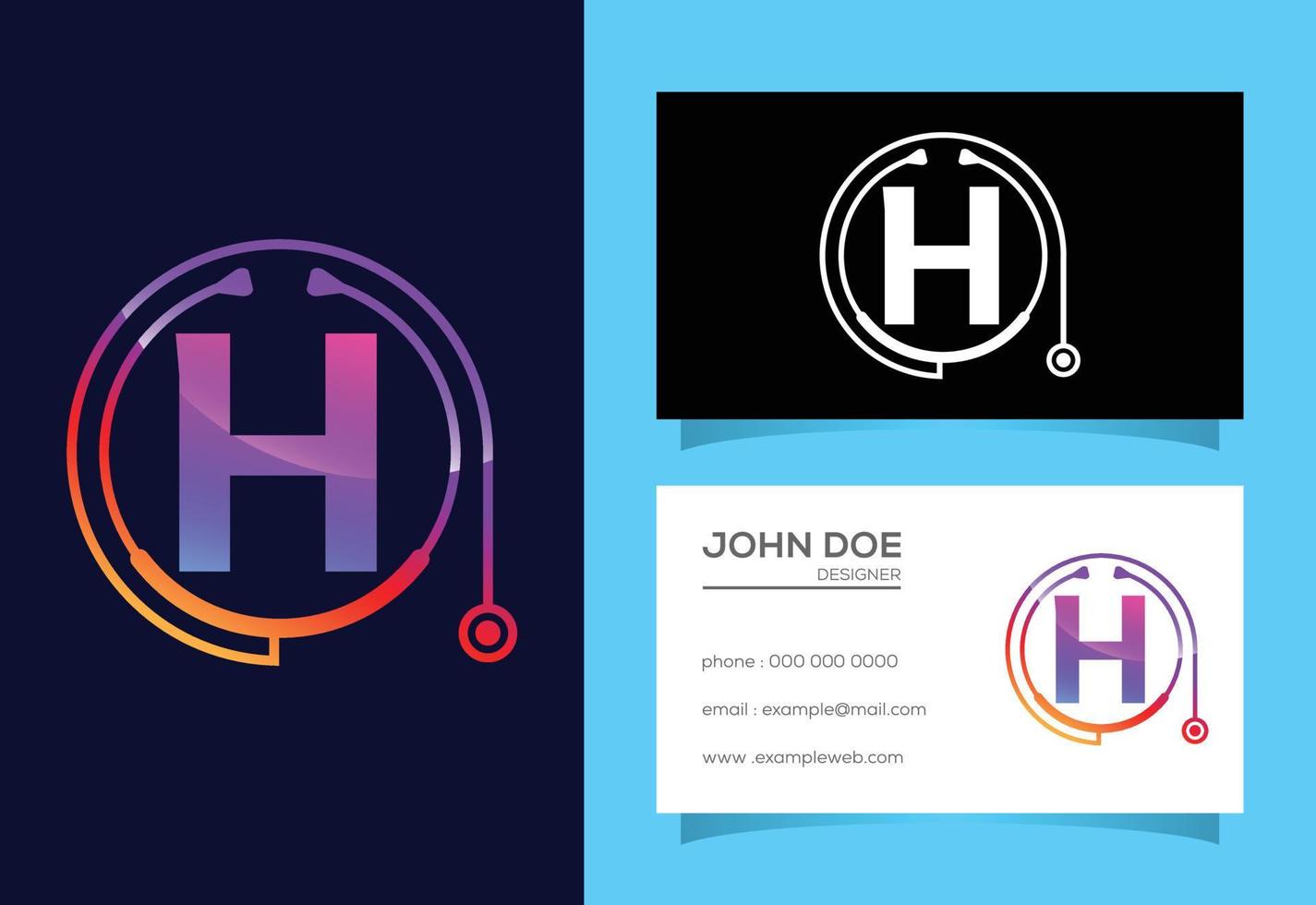 Initial H monogram alphabet with doctor stethoscope. Vector stethoscope logo or icon