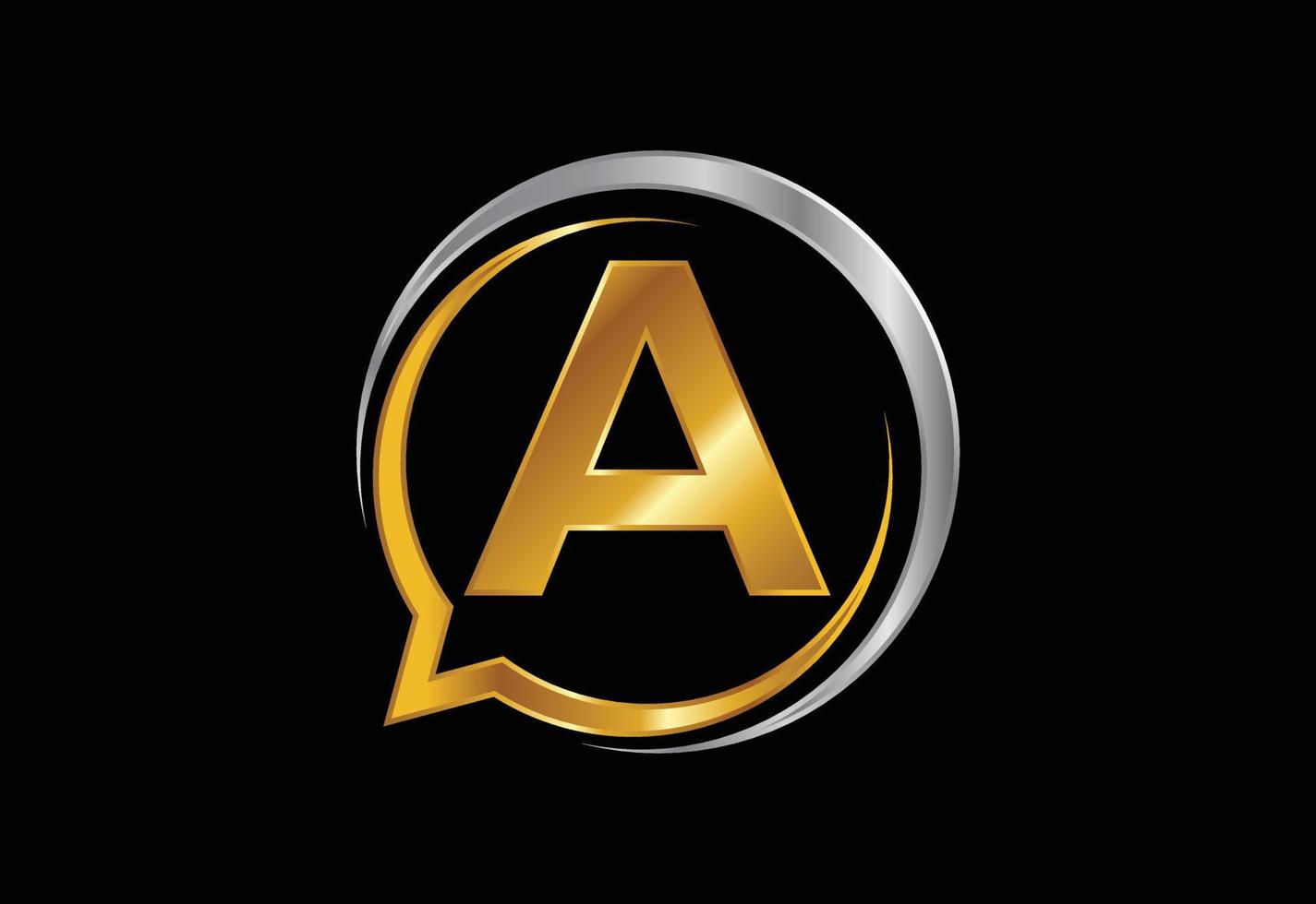 Initial A monogram letter alphabet with a bubble chat icon. Talking chatting logo concept vector