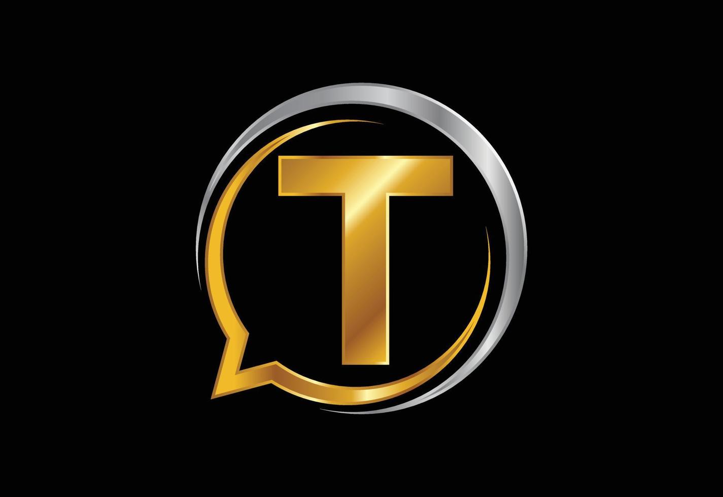 Initial T monogram letter alphabet with a bubble chat icon. Talking chatting logo concept vector