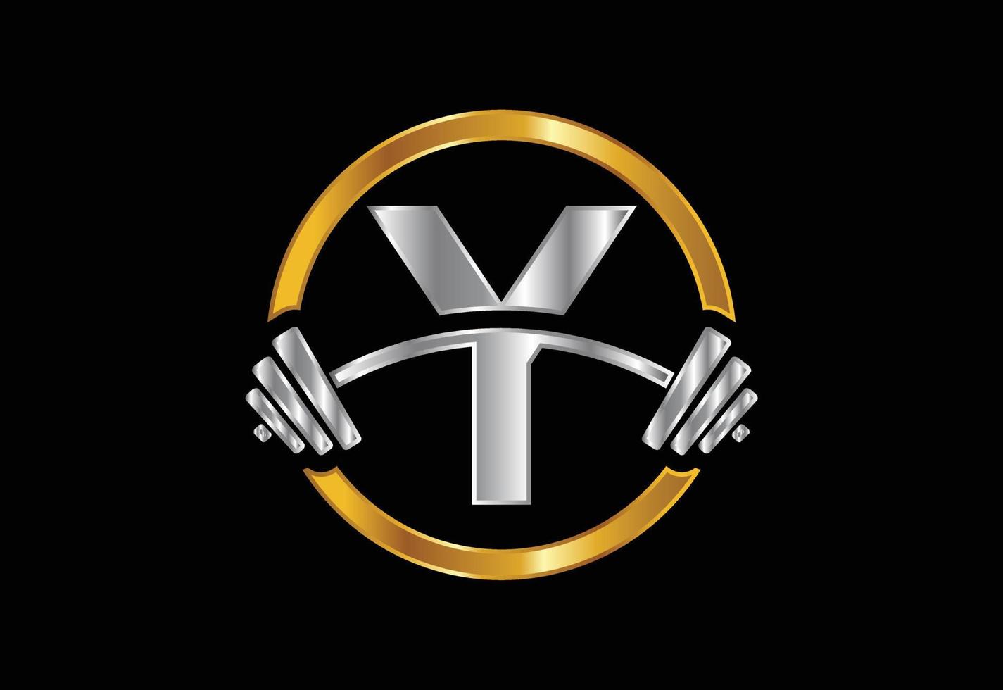 Initial Y monogram alphabet with a barbell. Lifting vector logo design. Vector logo for bodybuilding