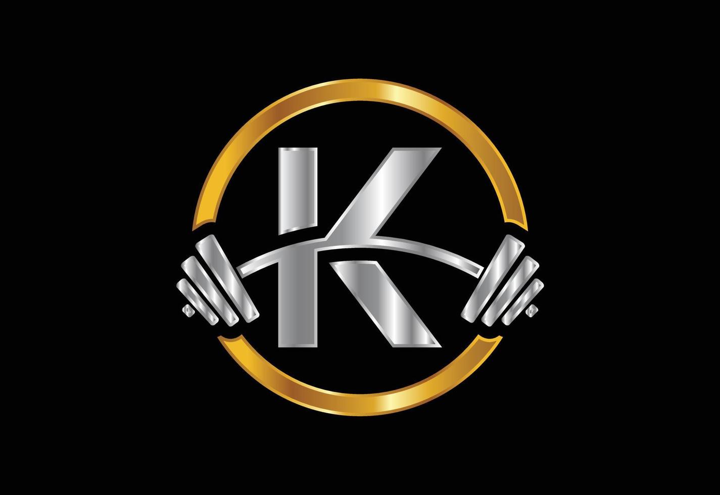 Initial K monogram alphabet with a barbell. Lifting vector logo design. Vector logo for bodybuilding