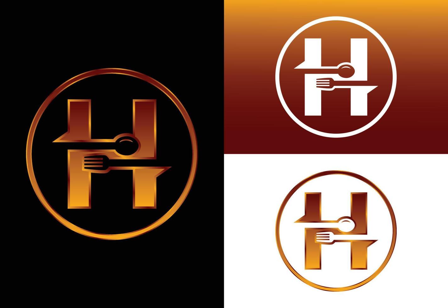 alfabeto inicial del monograma h con un tenedor y una cuchara. emblema de fuente logotipo vectorial moderno para café, restaurante, negocio de cocina e identidad de empresa vector