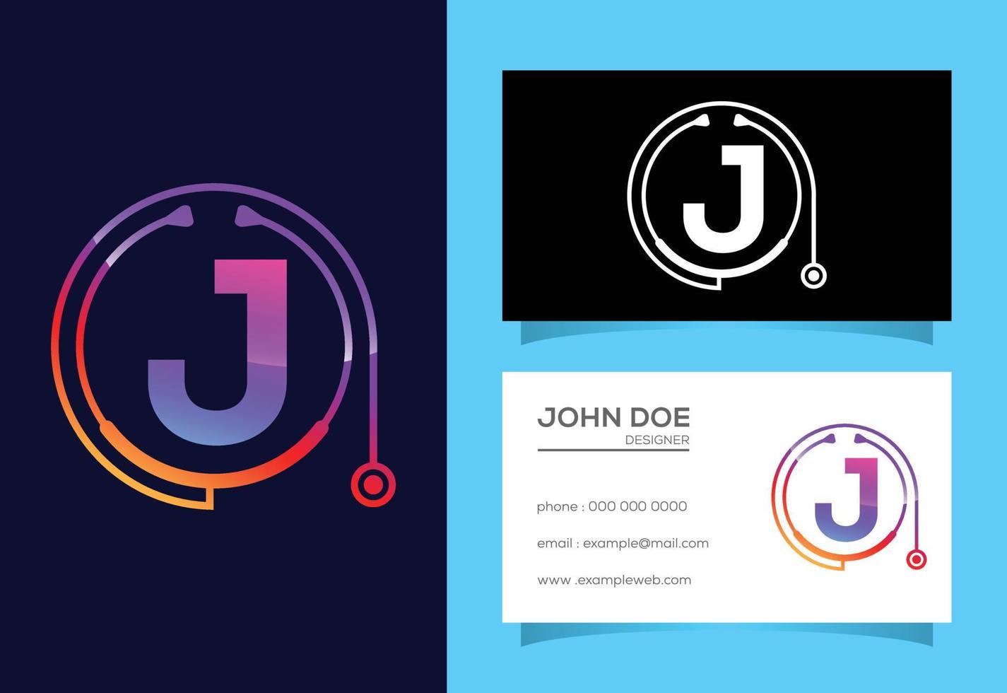 Initial J monogram alphabet with doctor stethoscope. Vector stethoscope logo or icon