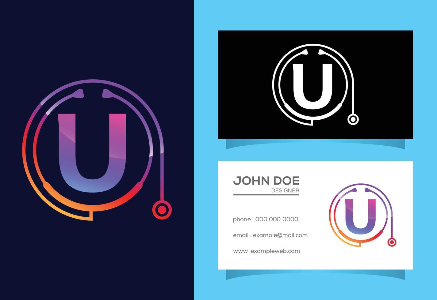 Initial U monogram alphabet with doctor stethoscope. Vector stethoscope logo or icon