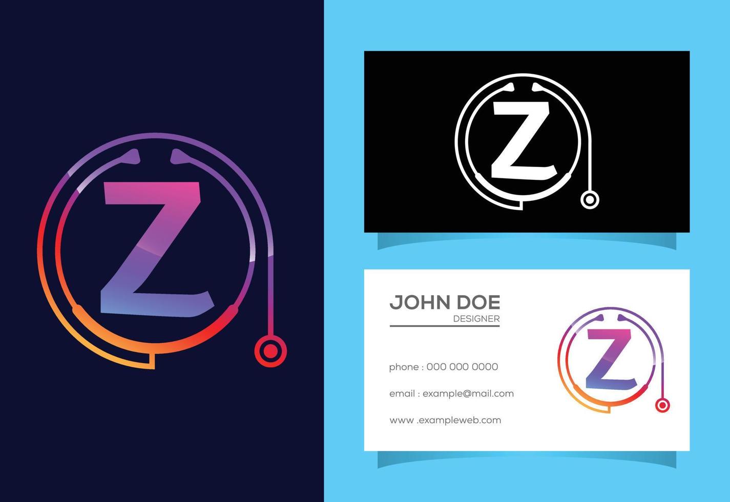 Initial Z monogram alphabet with doctor stethoscope. Vector stethoscope logo or icon