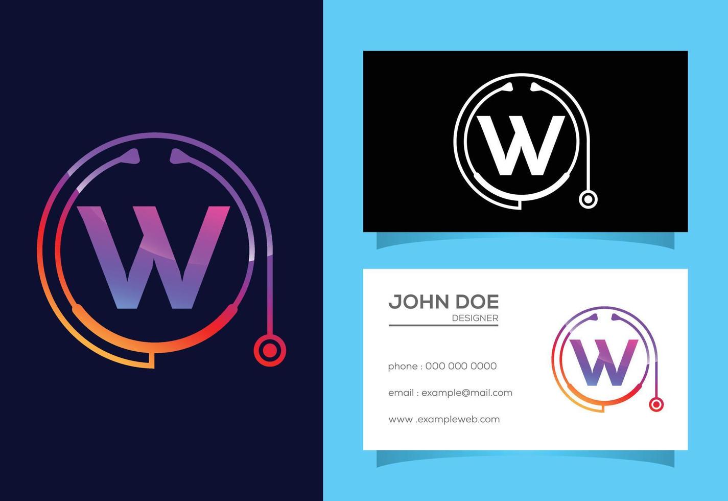 Initial W monogram alphabet with doctor stethoscope. Vector stethoscope logo or icon