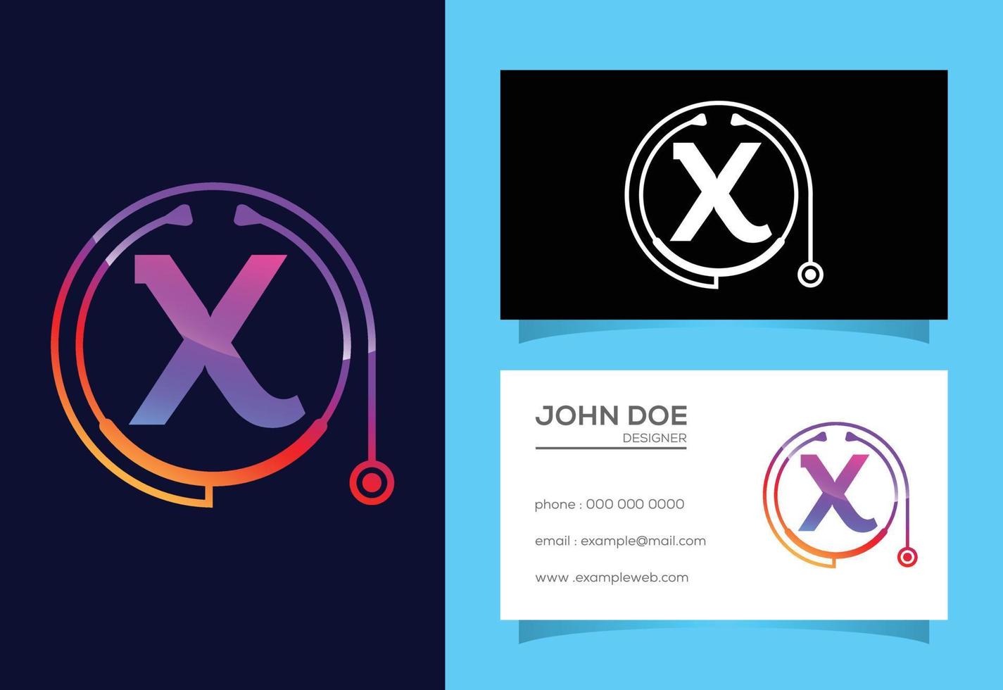 Initial X monogram alphabet with doctor stethoscope. Vector stethoscope logo or icon