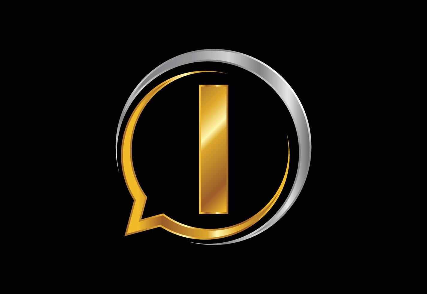 Initial I monogram letter alphabet with a bubble chat icon. Talking chatting logo concept vector