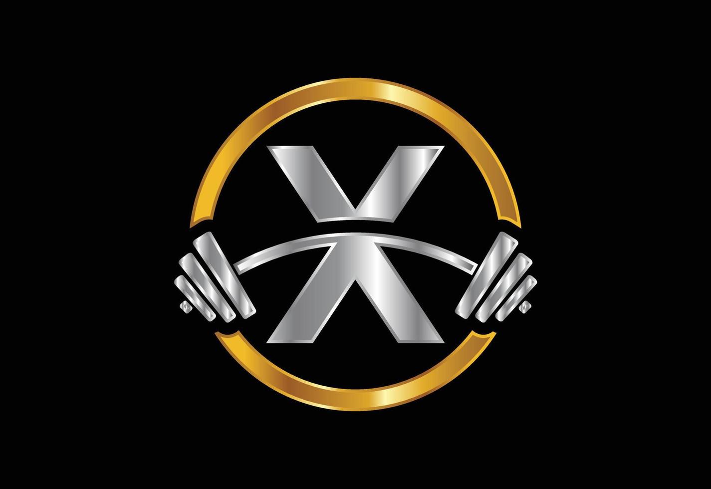 Initial X monogram alphabet with a barbell. Lifting vector logo design. Vector logo for bodybuilding