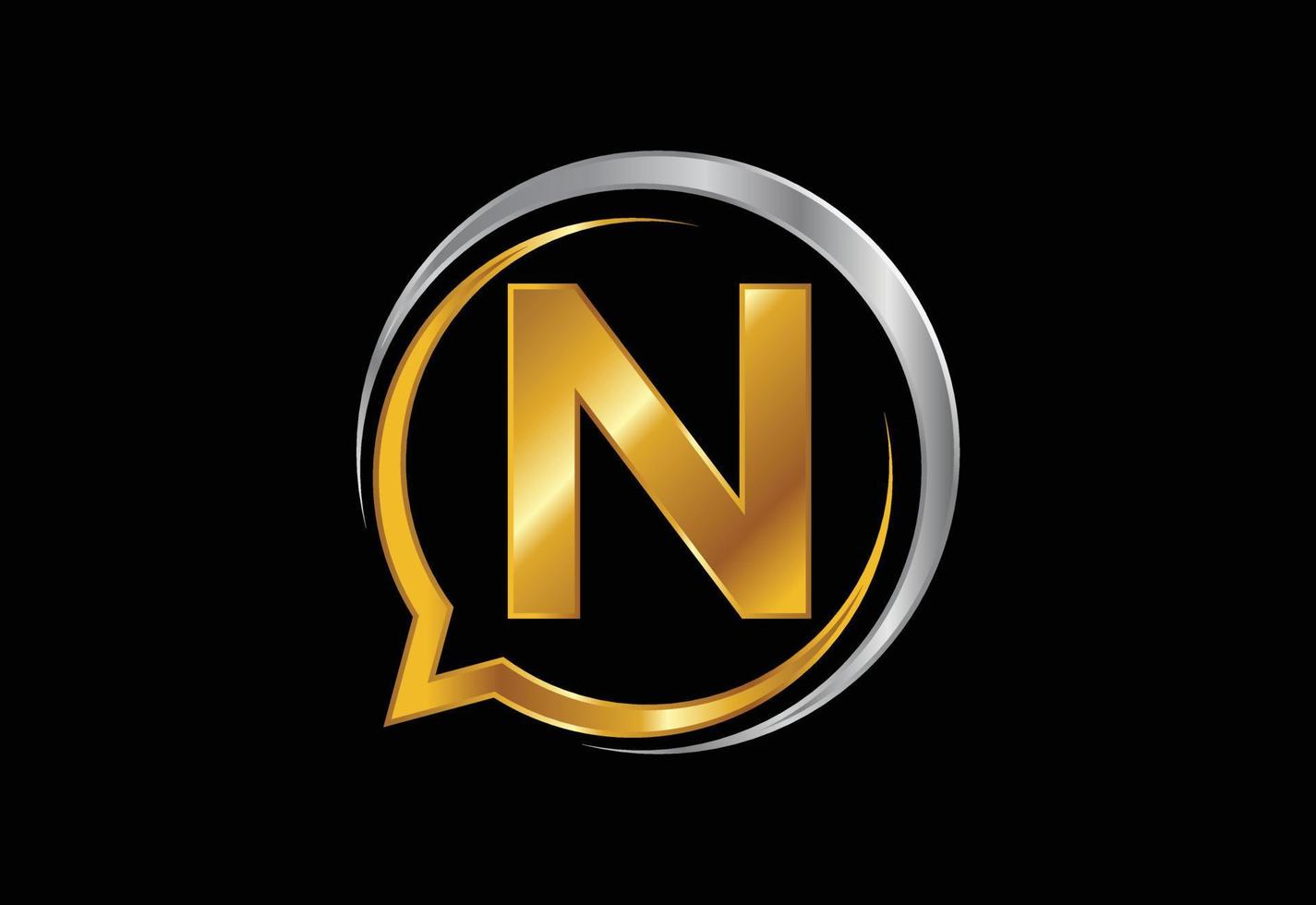 Initial N monogram letter alphabet with a bubble chat icon. Talking chatting logo concept vector