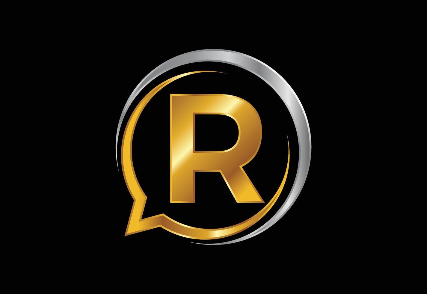 alfabeto inicial de la letra del monograma r con un icono de chat de burbujas. concepto de logo de chat hablando vector