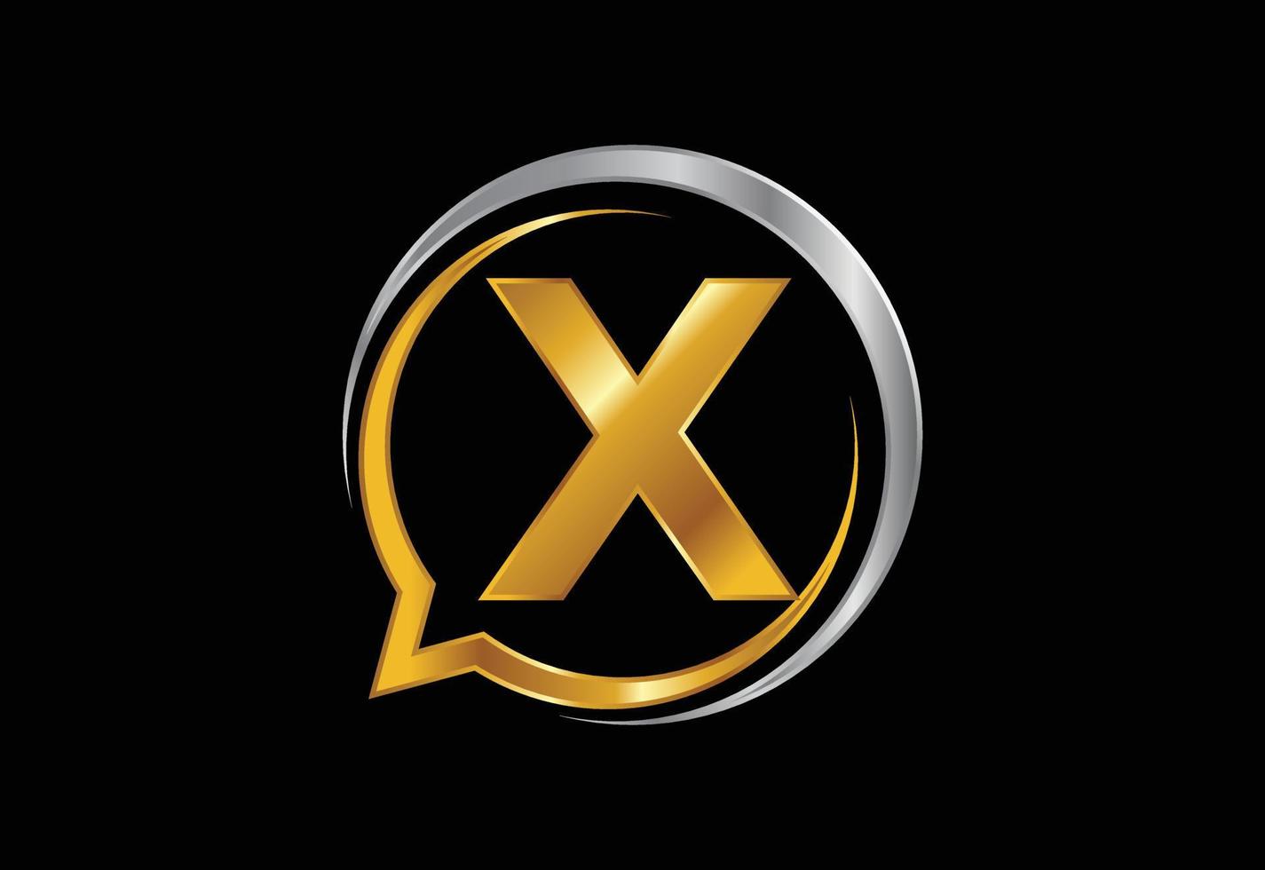 Initial X monogram letter alphabet with a bubble chat icon. Talking chatting logo concept vector