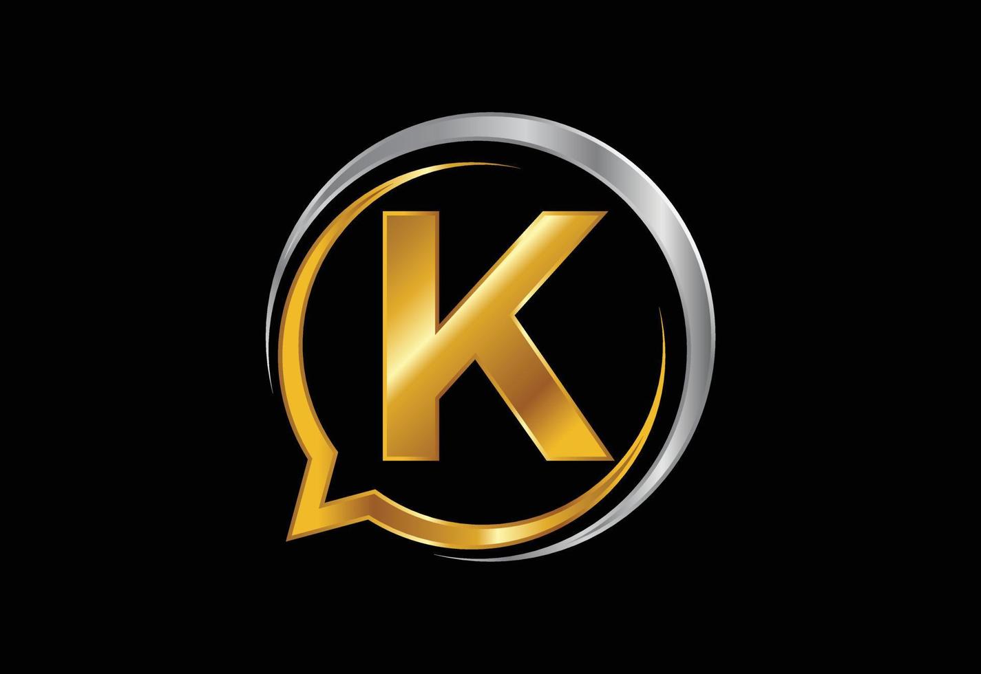 Initial K monogram letter alphabet with a bubble chat icon. Talking chatting logo concept vector