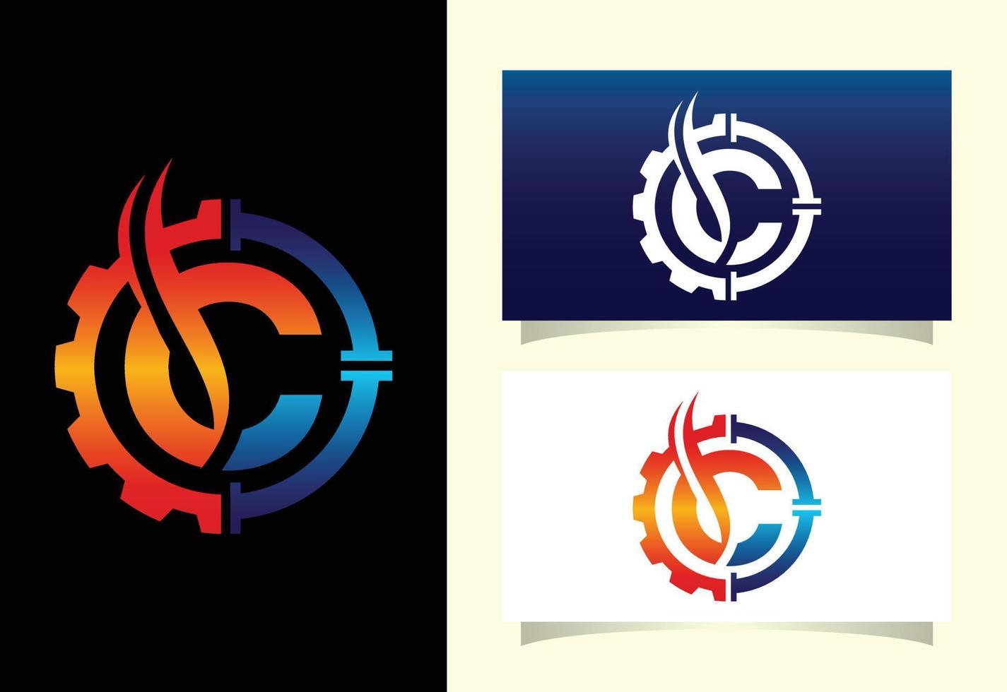 Initial C monogram alphabet with gear pipe and flame. Oil and gas logo concept. Font emblem. Modern vector logo for petroleum business and company identity