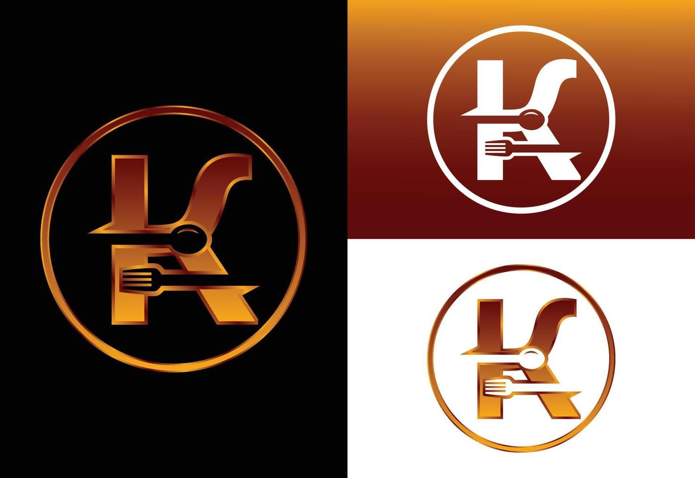 alfabeto inicial del monograma k con un tenedor y una cuchara. emblema de fuente logotipo vectorial moderno para café, restaurante, negocio de cocina e identidad de empresa vector