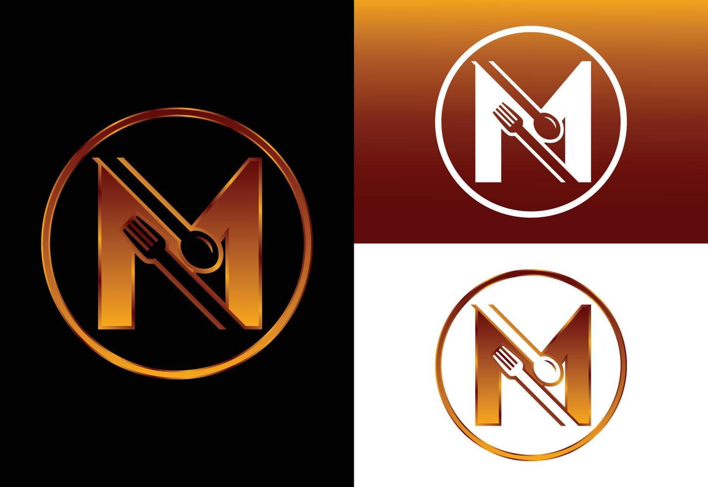 Initial M monogram alphabet with a fork, and spoon. Font emblem. Modern vector logo for cafe, restaurant, cooking business, and company identity