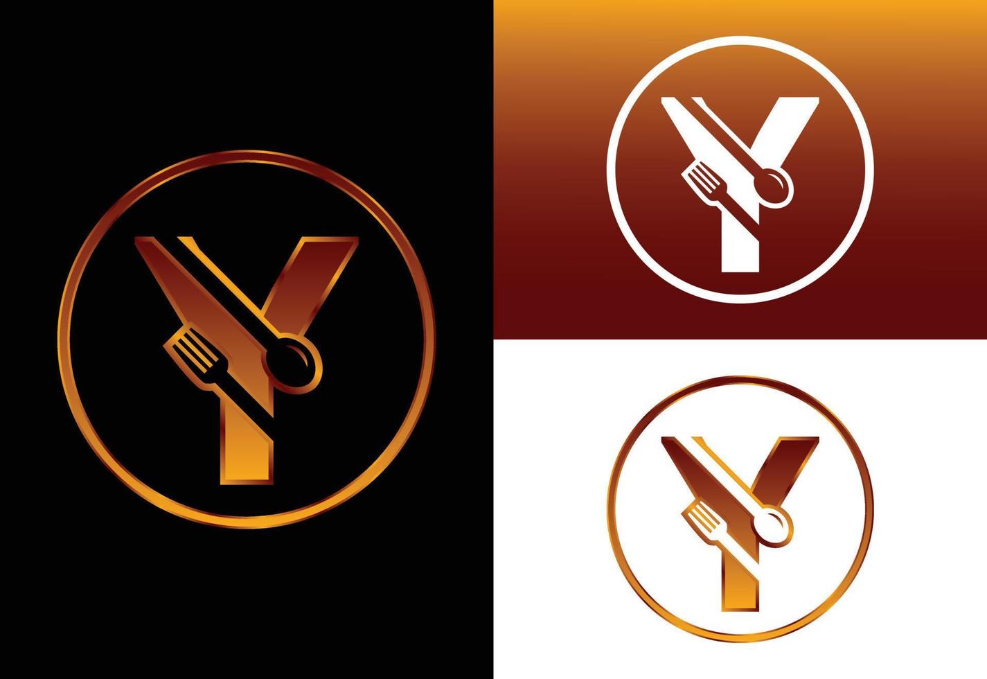 Initial Y monogram alphabet with a fork, and spoon. Font emblem. Modern vector logo for cafe, restaurant, cooking business, and company identity