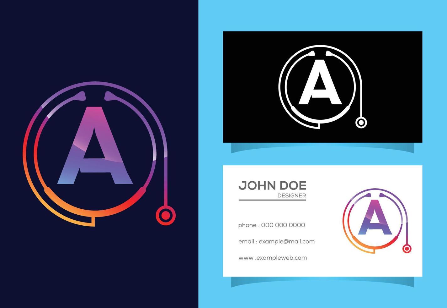 Initial A monogram alphabet with doctor stethoscope. Vector stethoscope logo or icon