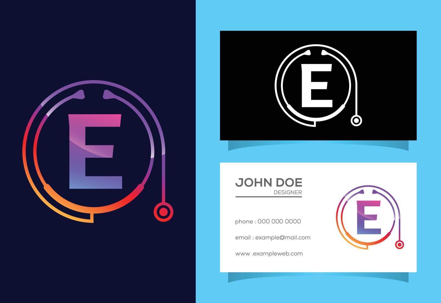 Initial E monogram alphabet with doctor stethoscope. Vector stethoscope logo or icon