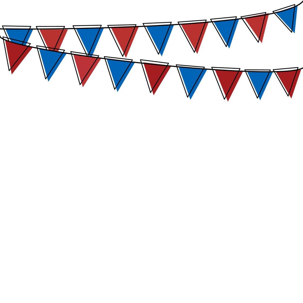 Party decoration with Blue red flag hanging above. Vector illustration with copy space for your text