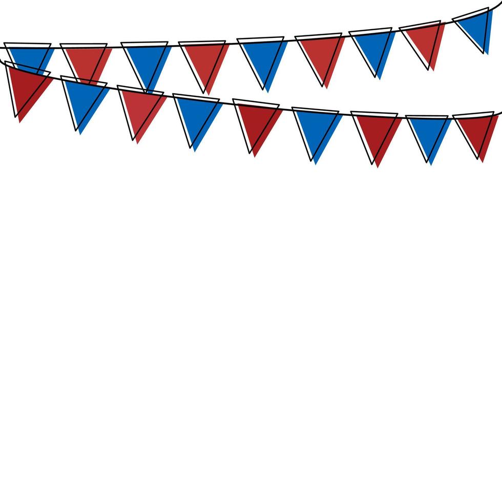 Party decoration with Blue red flag hanging above. Vector illustration with copy space for your text