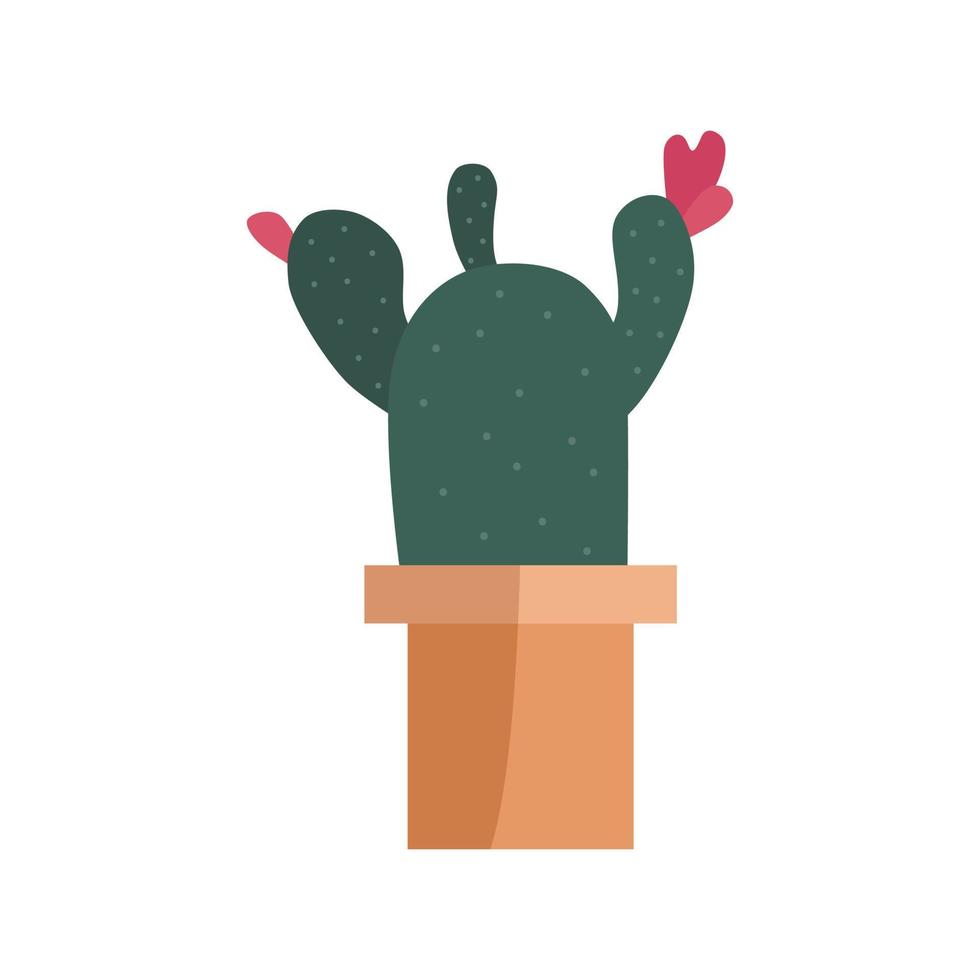 Hand drawn flat vector cactus and flower in the potted. Plants illustration isolated on white background.