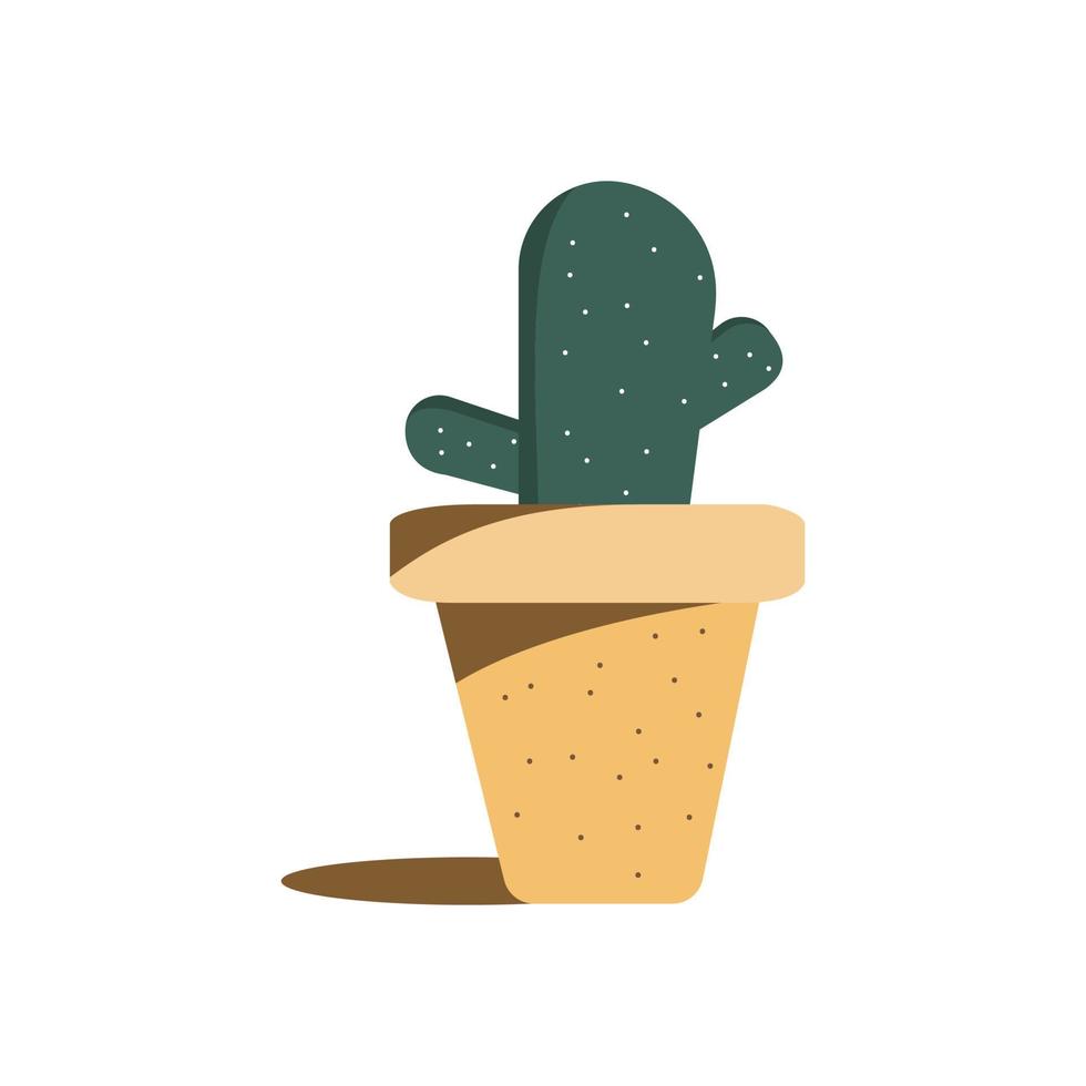 Hand drawn flat vector cactus in the potted. Plants illustration isolated on white background.