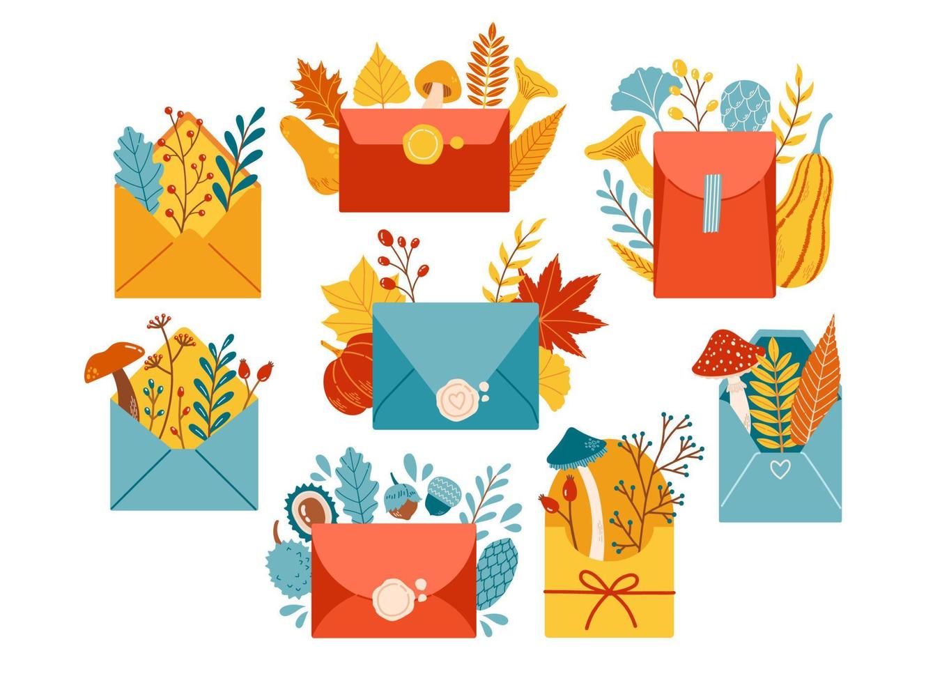 Autumn envelope fall season set vector illustration elements
