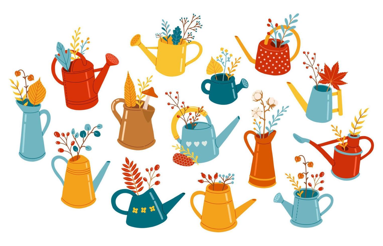 Autumn watering can fall season set vector illustration elements