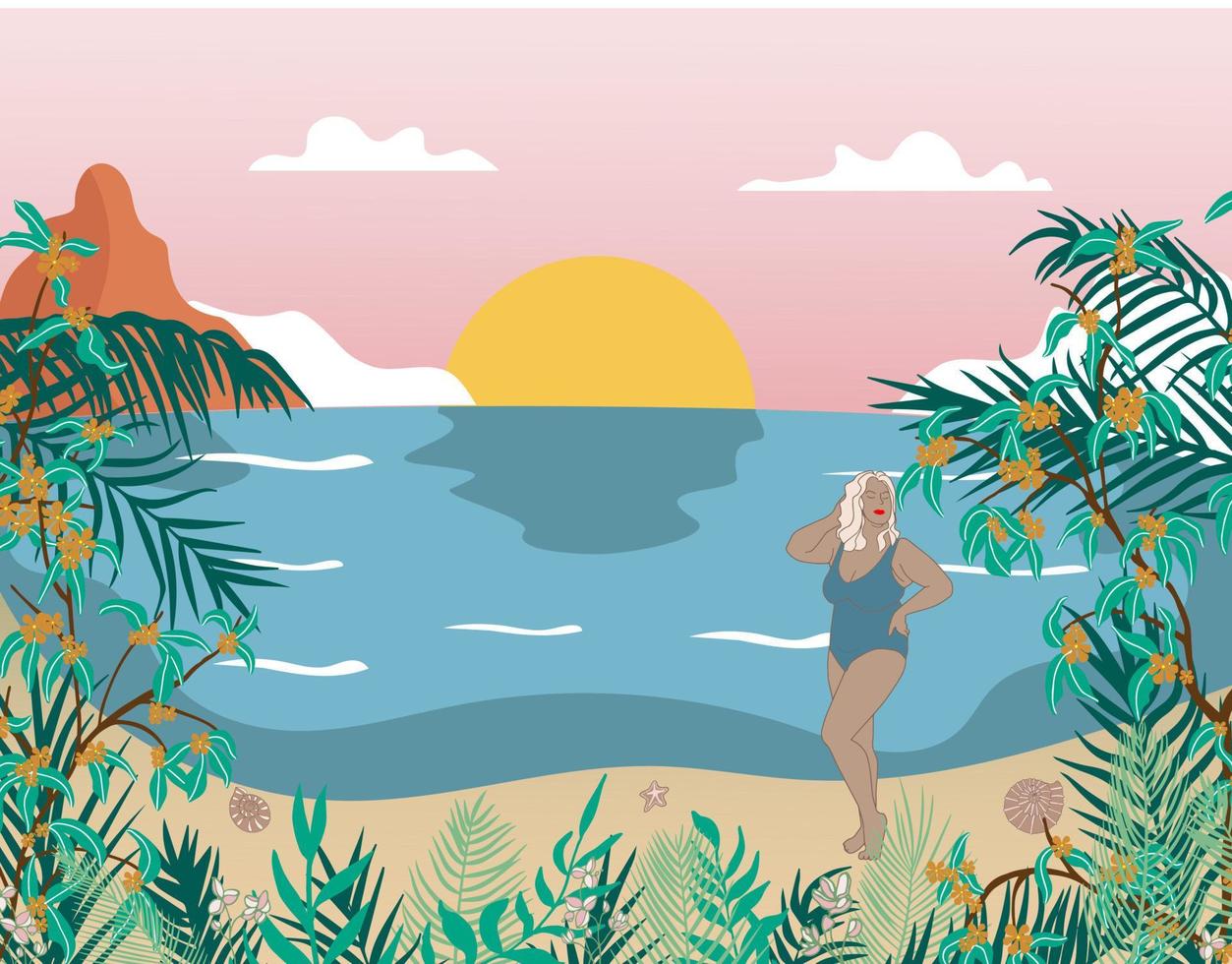 tropical beach vector plus size girl posing on exotic shore