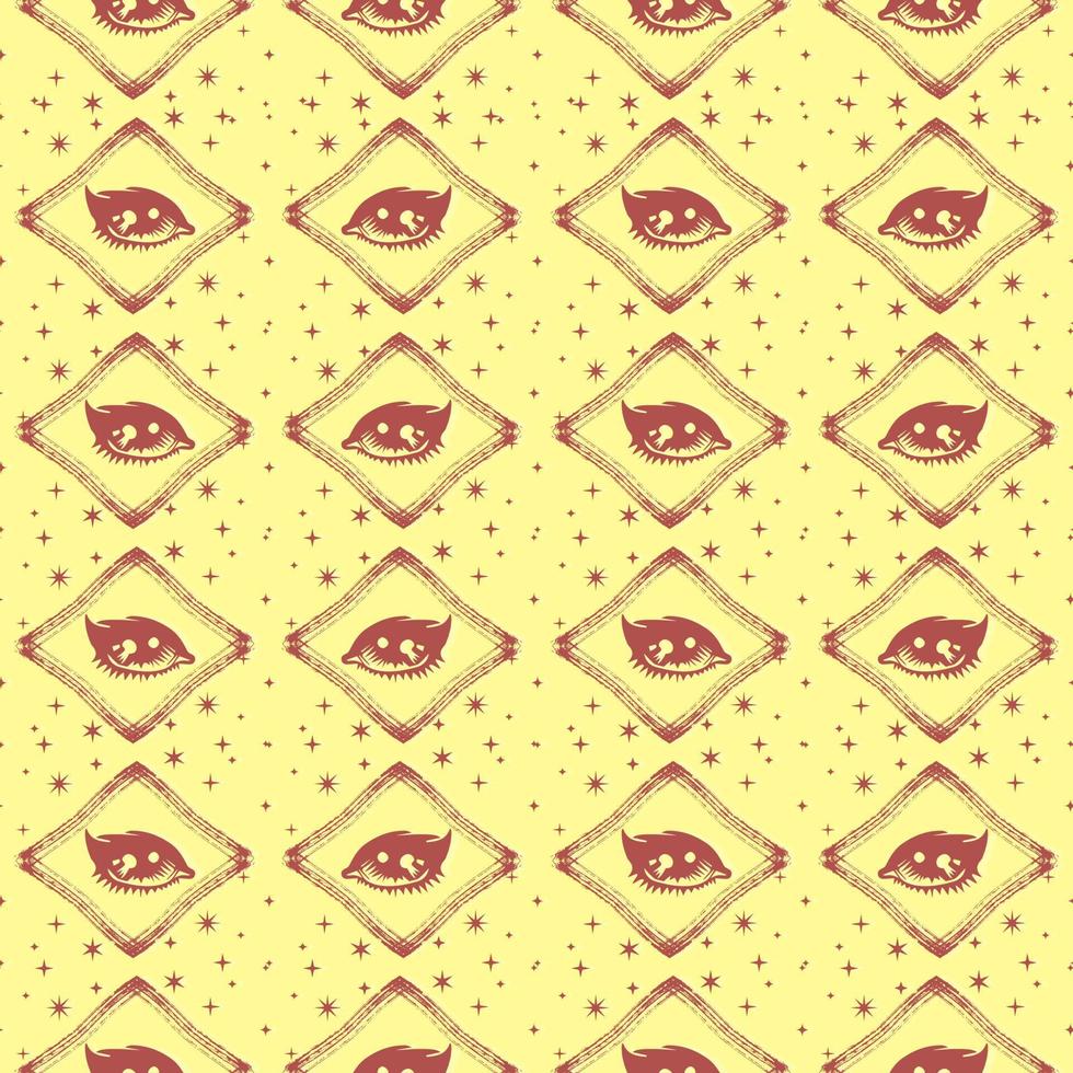 Hand draw seamless pattern of the All seeing eye, stars, rhombuses background. Religion philosophy, spirituality, occultism,chemistry, science, magic. vector