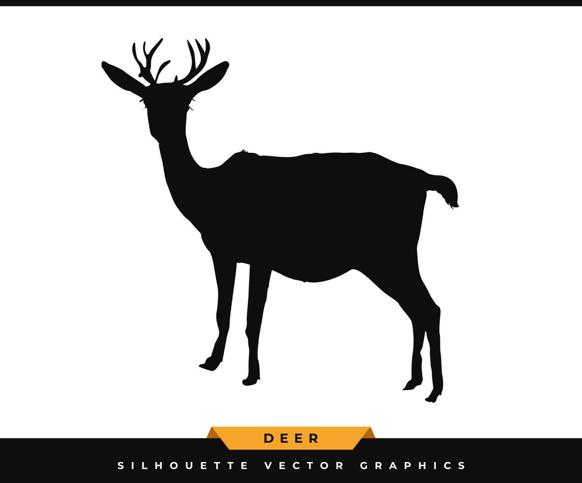 Deer silhouette. Wild deer vector black illustration. Wild animal silhouette graphic, icon, logo.