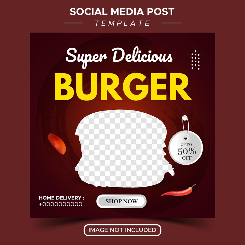 Food or culinary social media marketing templates. editable square social media posts for promotion. vector illustration with realistic burger and geometric podium