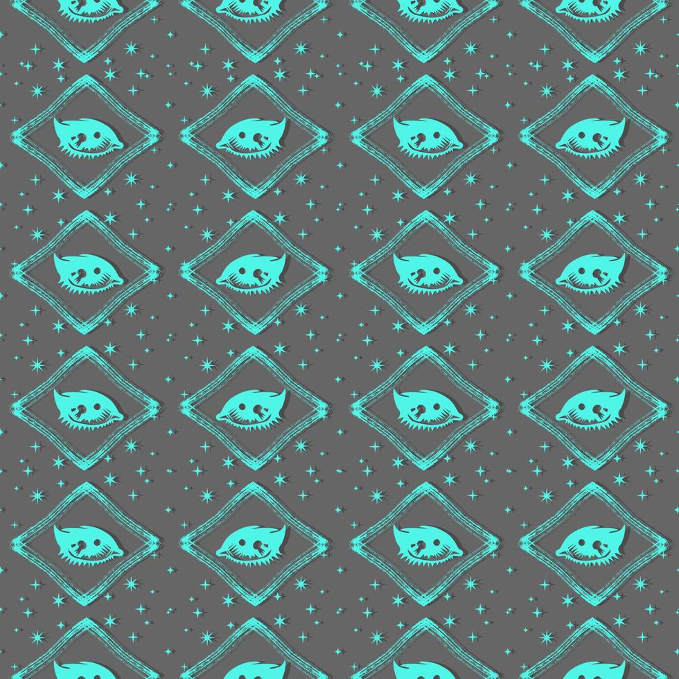 Hand draw seamless pattern of the All seeing eye, stars, rhombuses background. Religion philosophy, spirituality, occultism,chemistry, science, magic. vector