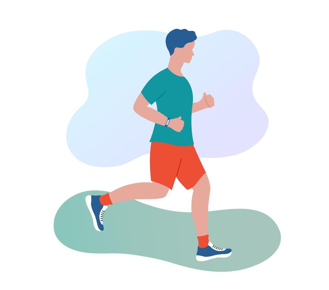 mujer trotando al aire libre. chica corriendo en ropa deportiva. correr por la mañana en el parque. ilustración vectorial plana. estilo de vida saludable y concepto de fitness vector