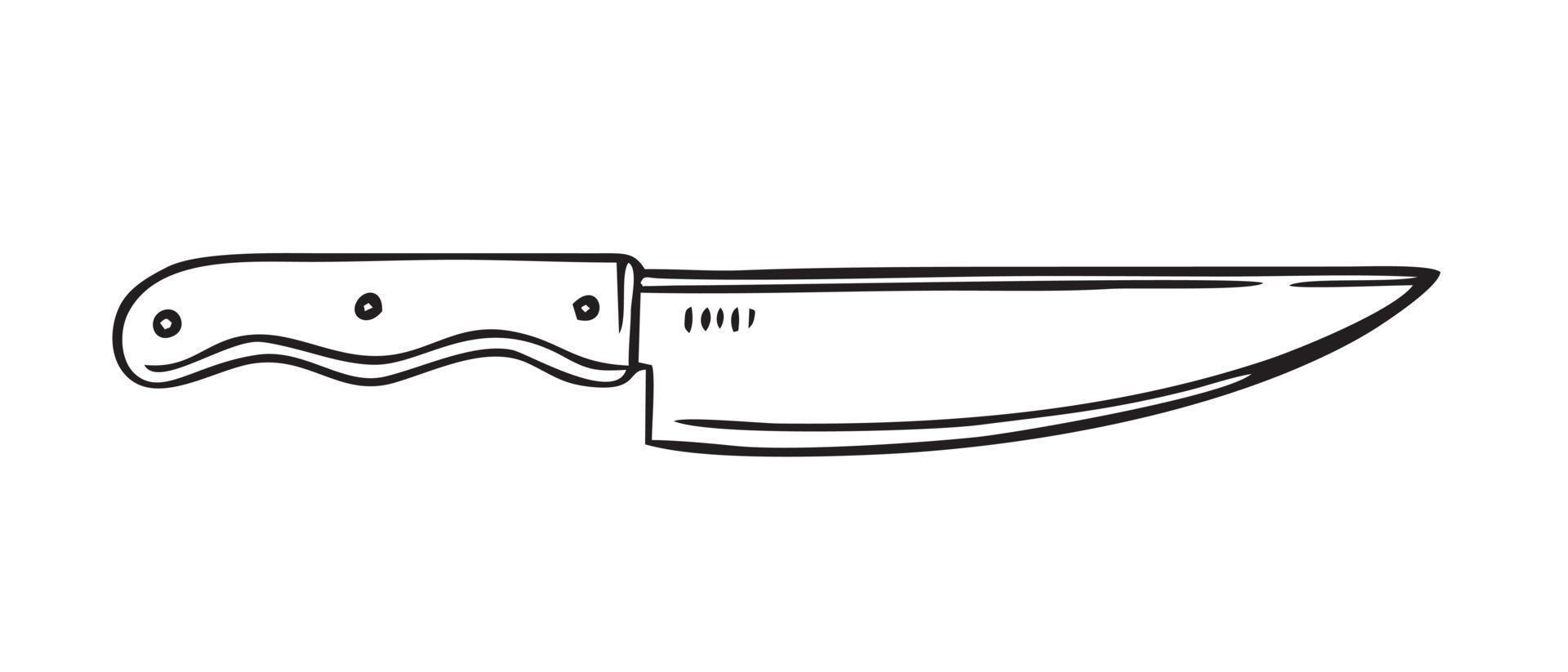 A large hand-drawn knife. Doodle kitchen accessories. Vector illustration