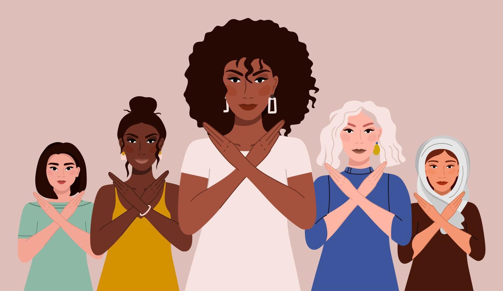 romper el sesgo. un grupo de mujeres de diferentes nacionalidades. ilustración vectorial del movimiento contra la discriminación y la desigualdad ilustración vectorial vector