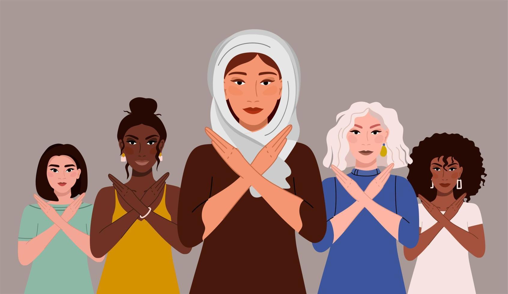 romper el sesgo. un grupo de mujeres de diferentes nacionalidades. ilustración vectorial del movimiento contra la discriminación y la desigualdad ilustración vectorial vector