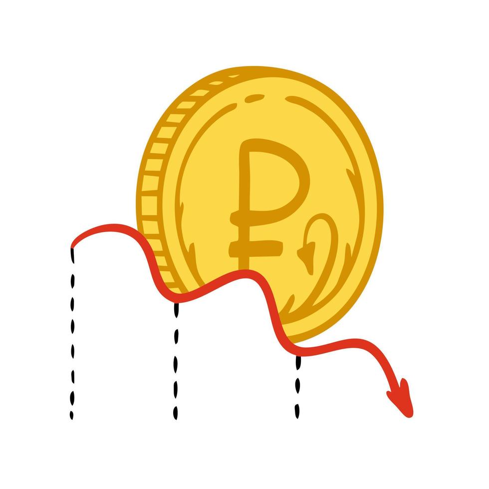 The Russian ruble growth and fall chart. Russian currency on a white background. Vector illustration of a doodle.