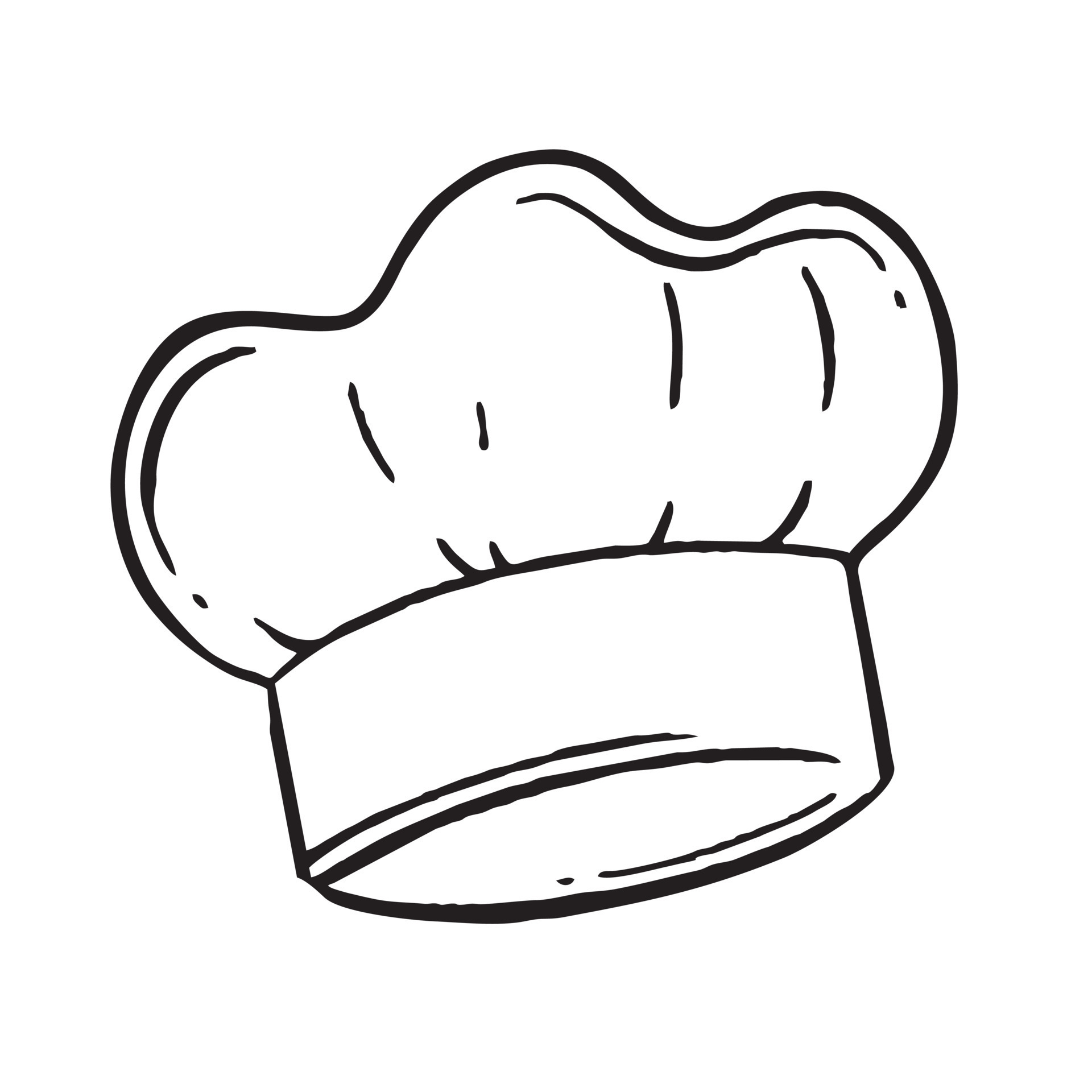 The chefs hat is handdrawn. Restaurants cooking doodle. Vector