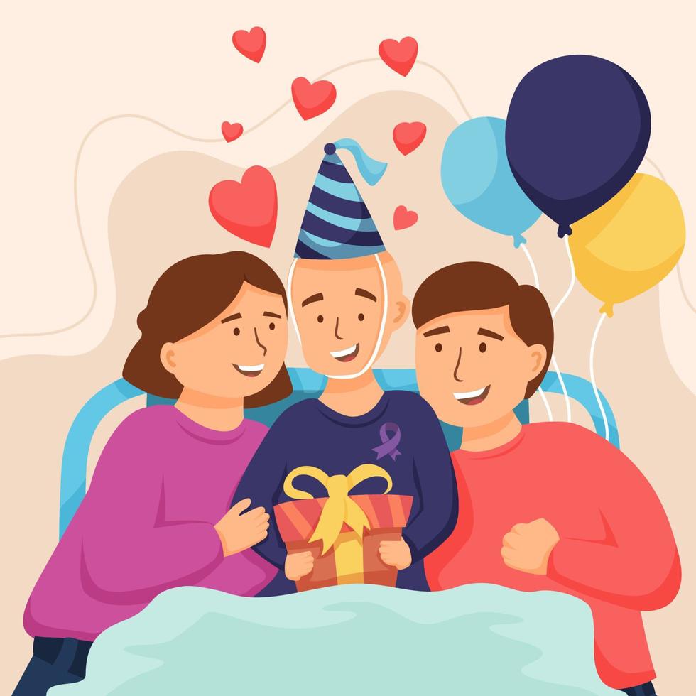 Little Boy with Gift on Cancer Survivor Day vector