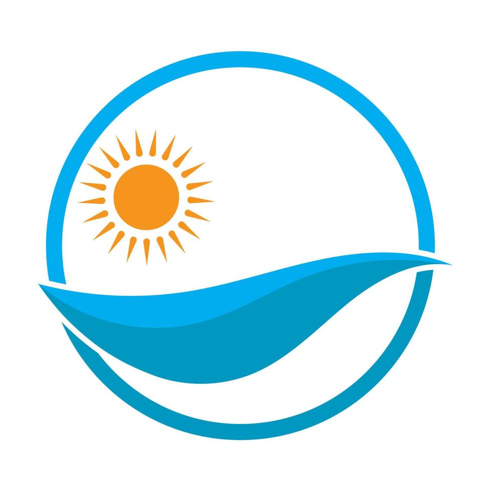 logotipo de olas de sol y mar, olas de playa, concepto moderno minimalista y simple con vector de ilustración de plantilla de diseño de colores planos